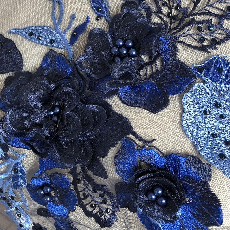 Colorful 3D Floral Beaded Embroidery Lace - Bridal Veil, Doll Making