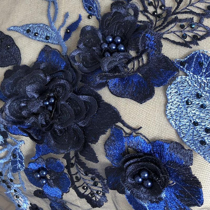 Colorful 3D Floral Beaded Embroidery Lace - Bridal Veil, Doll Making