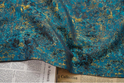 Tissu jacquard bleu paon galaxie : ameublement, costumes, décoration - 160 cm de large