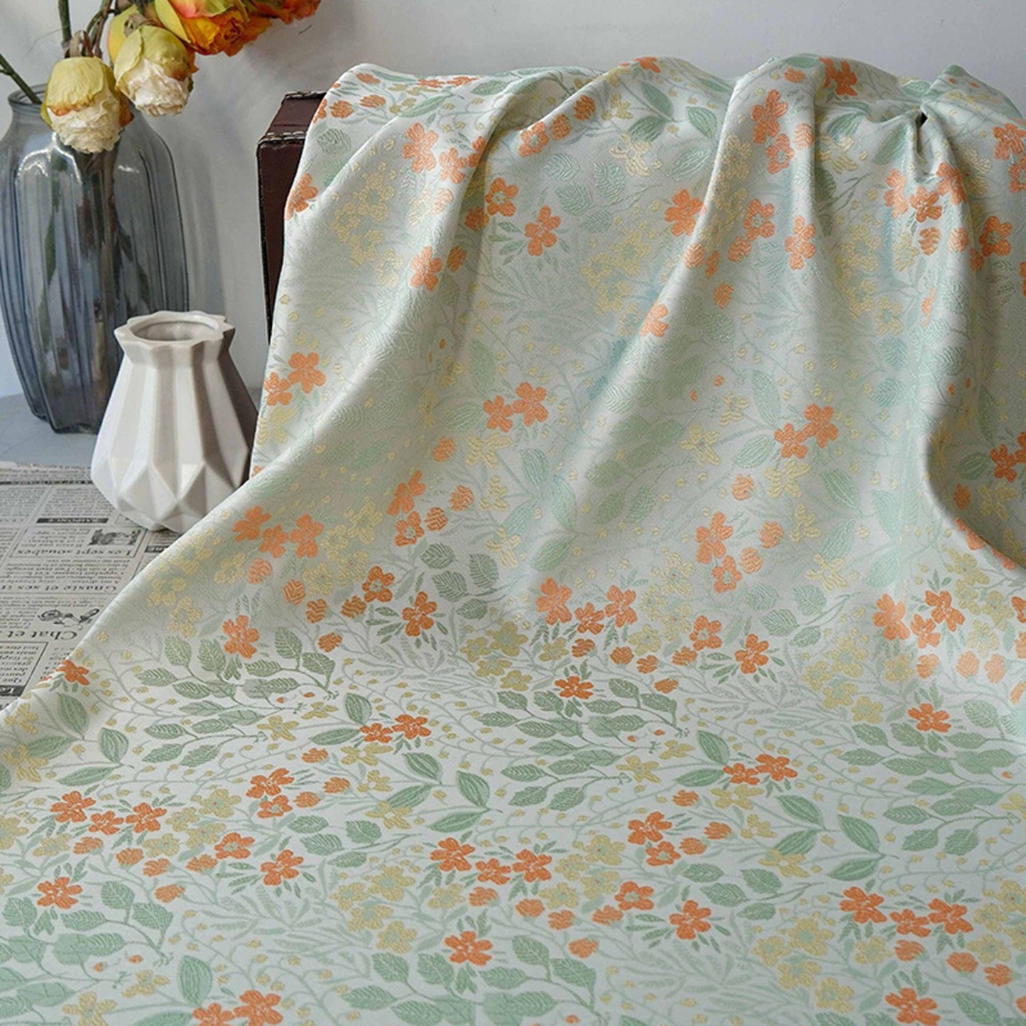 Tissu tissé à motifs floraux, coton japonais pour patchwork orange-jaune, 168 cm de large