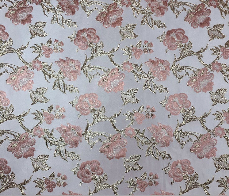 Gold Thread Peony Jacquard Fabric: 3D Floral Upholstery, Prom Dress Sewing, 55" Wide