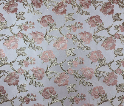 Gold Thread Peony Jacquard Fabric: 3D Floral Upholstery, Prom Dress Sewing, 55" Wide
