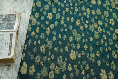 Green Floral Brocade Fabric: Embossed Jacquard Sewing Material, 57" Wide