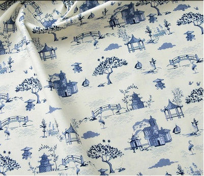 Japanese Blue Cotton Fabric: Floral Print Sewing Material