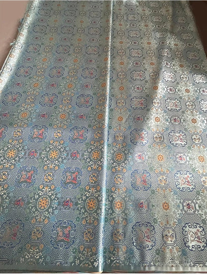 Silver Blue Song Brocade Fabric: 55"W Chinese Wishful Window Grilles Rayon