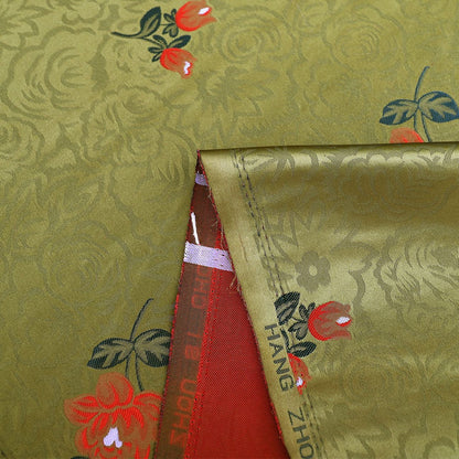 Tissu brocart de nylon à roses rouges : confection de robes Cheongsam, matelassage – au mètre
