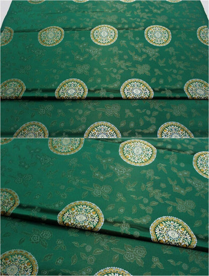Tissu brocart de soie : style sino-mongol, bleu sarcelle et or (au mètre)