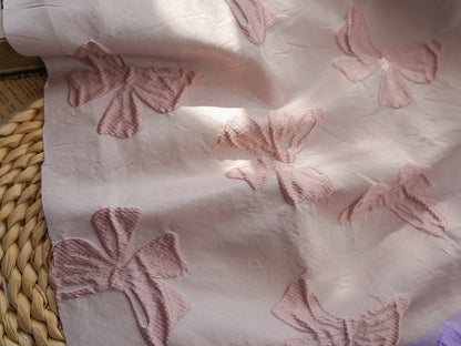 Black Bow Jacquard Fabric: Yarn-Dyed Embossed Upholstery Material, 57" Wide