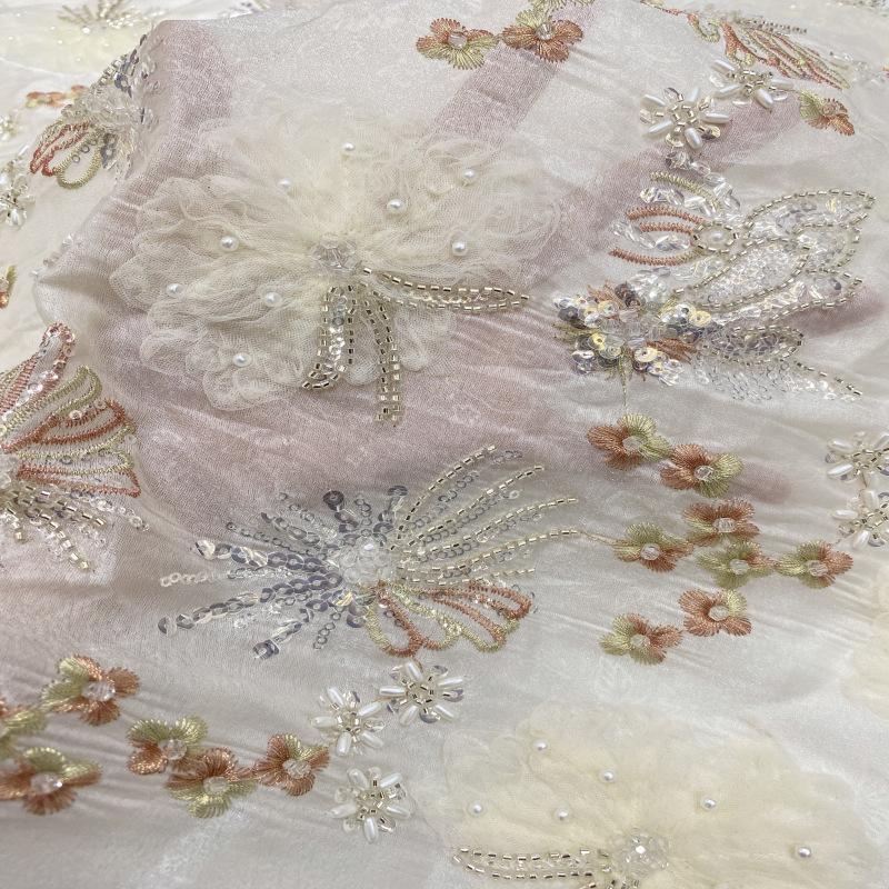 Embroidered Sequin Chiffon Fabric - Colorful Floral Design (45"W)
