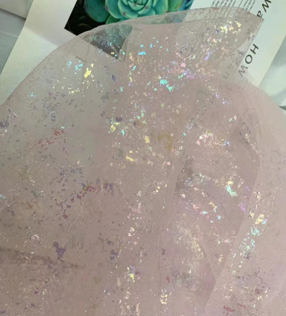 Tissu en maille holographique rigide effet sirène ��� Tulle orné de feuilles métallisées pour robes DIY et décorations de fête, vendu au ya"Large