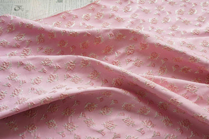 Pink Floral Jacquard Fabric: Gold Thread Brocade, Luxury Dressmaking Fabric