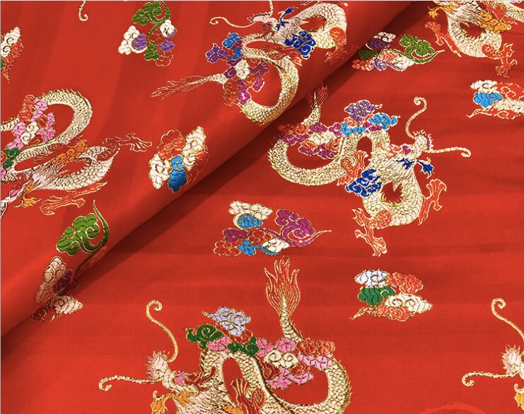 Dragon Brocade Fabric: Multicolor Silk Rayon Blend, 59" Wide