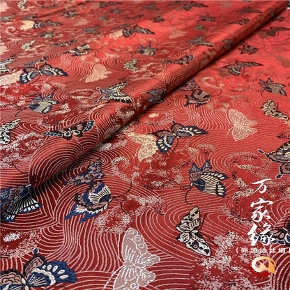 29.5"W Pure natural silk brocade, Butterfly Traditional Wedding Brocade, Jacquard mulberry silk Damask fabric, Upholstery, Decor, Costume