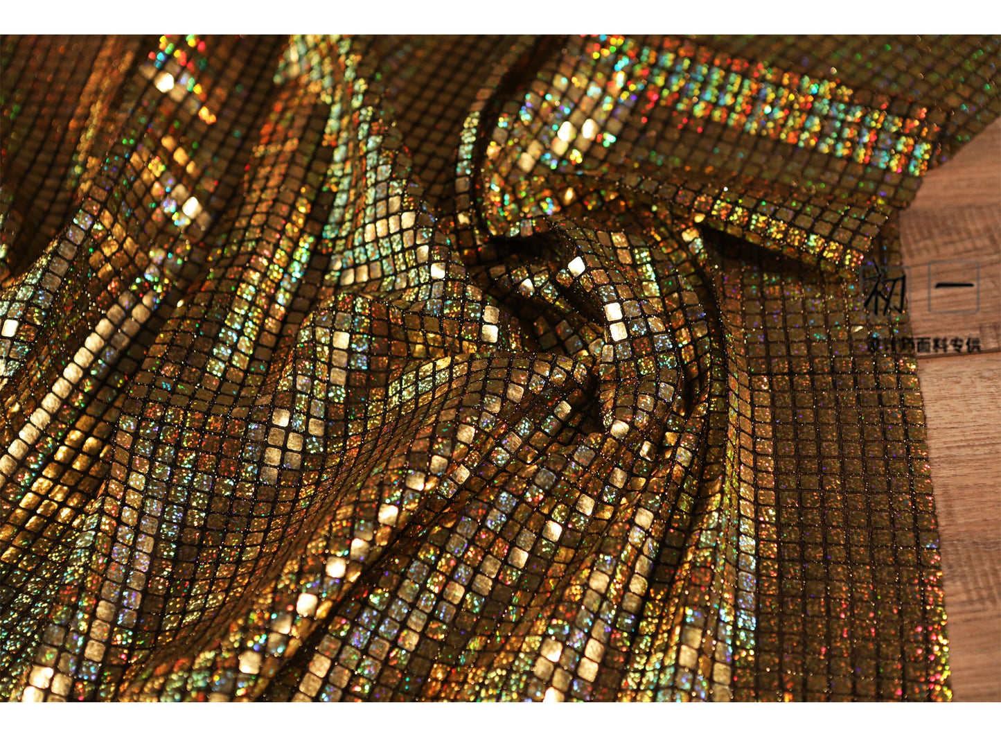Gold Geometric Sequined Mesh Fabric, Wedding Designer Fabric, 37.5" Wide