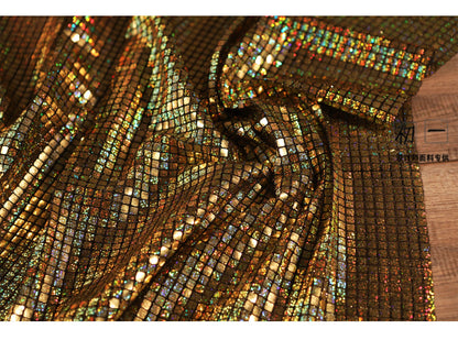 Gold Geometric Sequined Mesh Fabric, Wedding Designer Fabric, 37.5" Wide