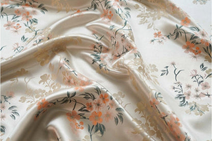 Floral Print Satin Fabric: Soft Polyester Material, 65" Wide
