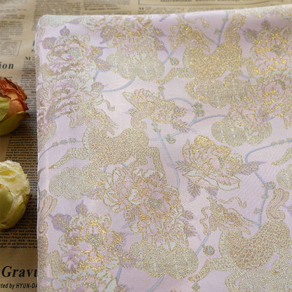 Gold Thread Pink Flower Jacquard Fabric: 3D Embossed Woven, 55"W