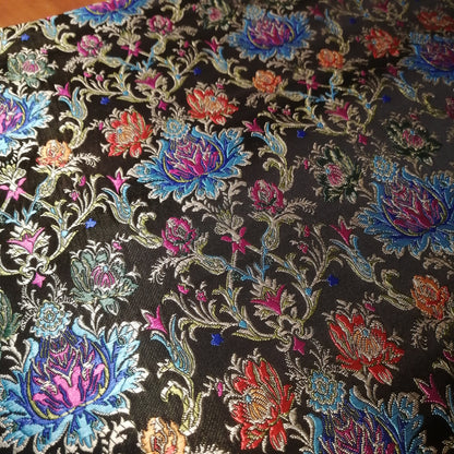 Lotus Damask Silk Brocade Fabric: Tibetan Buddhism Costume Decor