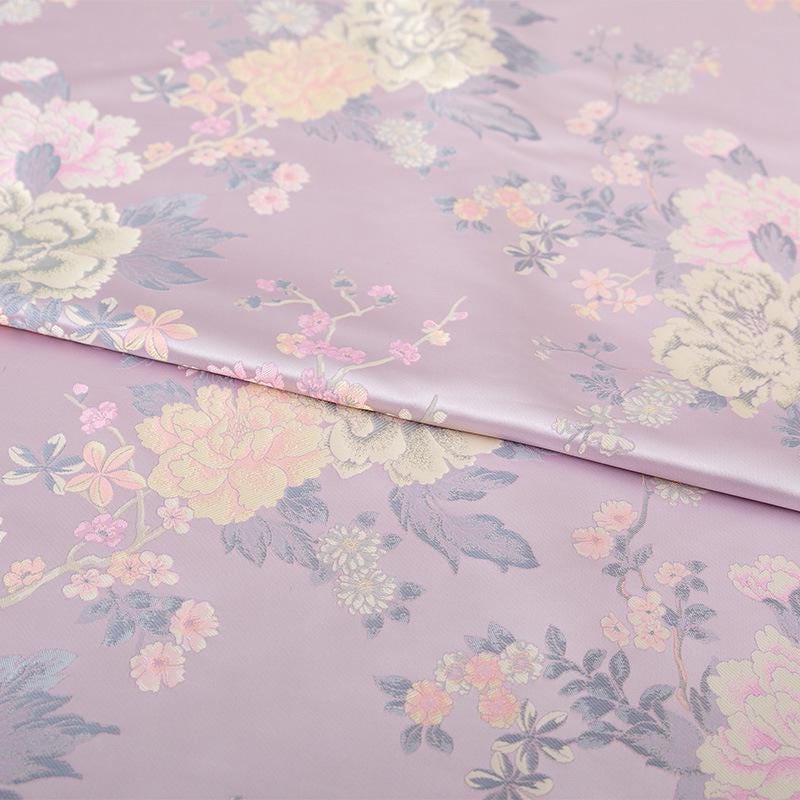 Tissu brocart pivoine : mélange de soie à motif floral rose doré, 140 cm de large