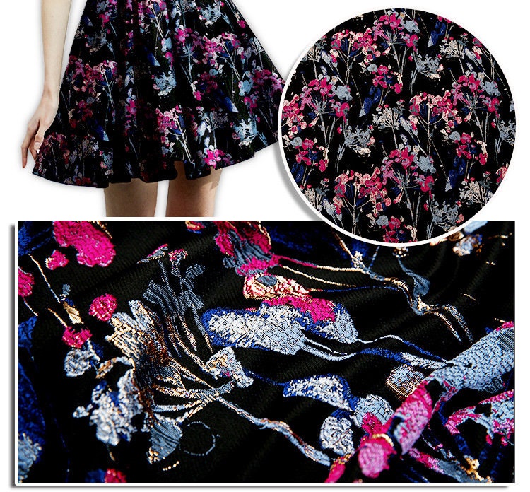 Gold Thread Floral Jacquard Fabric: 3D Texture Upholstery, Prom Dress, Sewing (57" W)
