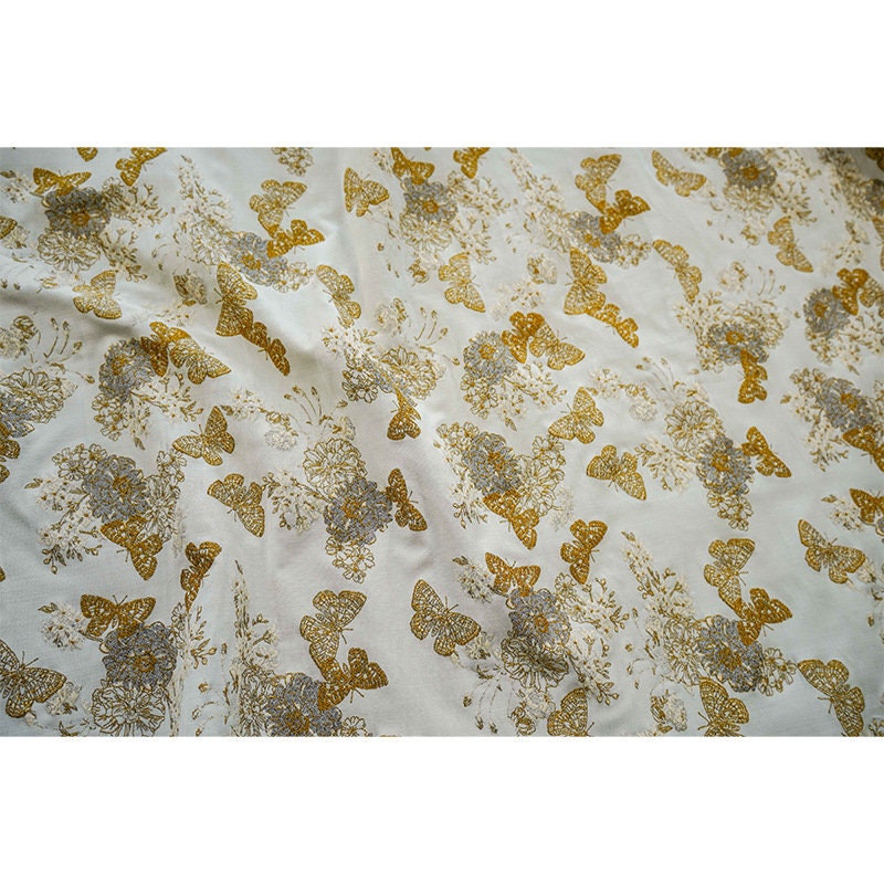 Gold Butterfly Jacquard Fabric: 48"W Designer Upholstery