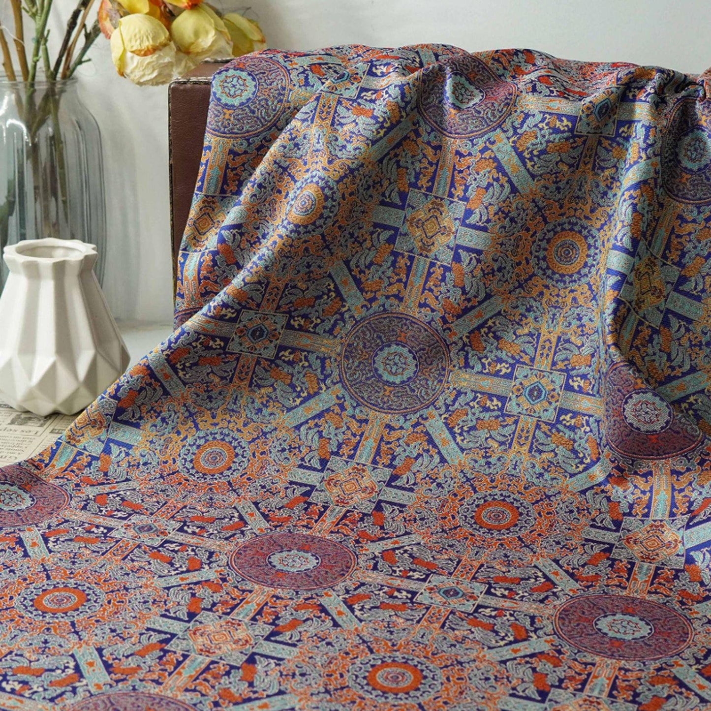 Mongolian Bada Pattern Fabric: 59"W Rayon Upholstery, Costume, Decor