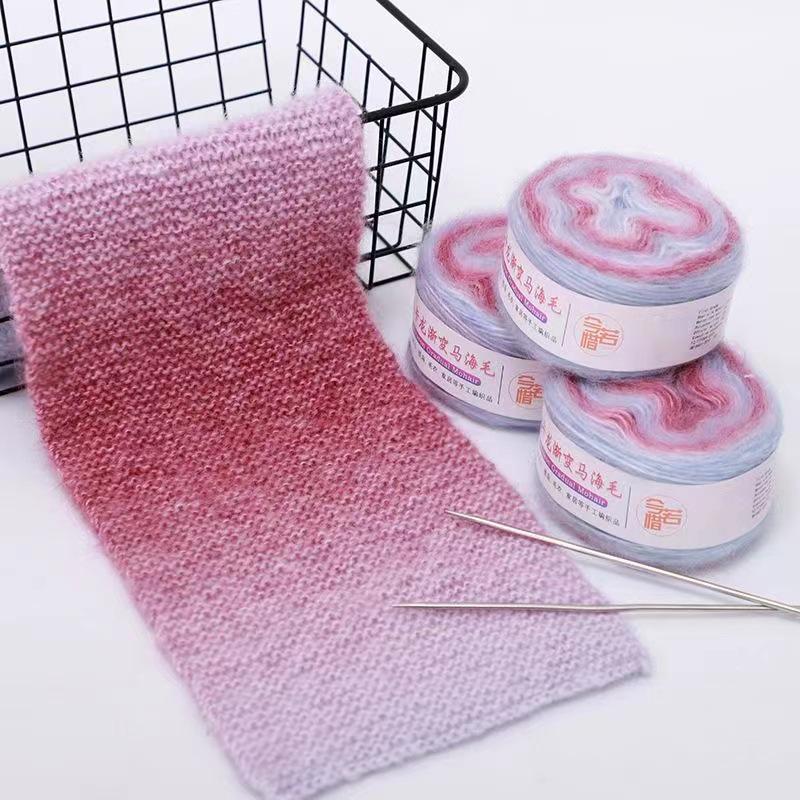 Rainbow Hand-Dyed Mohair Silk Yarn: Gradient Lace Knitting Wool