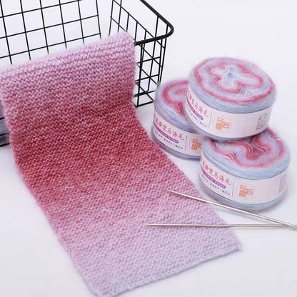 Rainbow Hand-Dyed Mohair Silk Yarn: Gradient Lace Knitting Wool