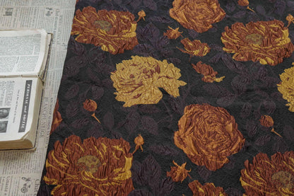 Embossed Jacquard Fabric: Retro 3D Yellow Brown Upholstery, Dress, Curtain - 53"W