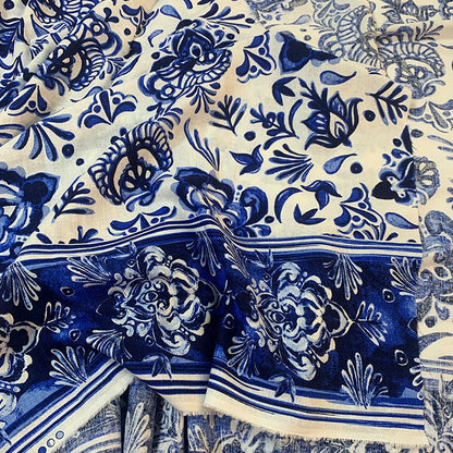 Blue Floral Printed Cotton Fabric: Cheongsam Dress Sewing Material