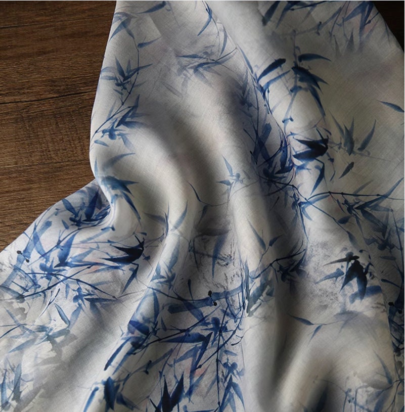 Blue Bamboo Ramie Fabric: Sustainable Home Textile, 55" Wide
