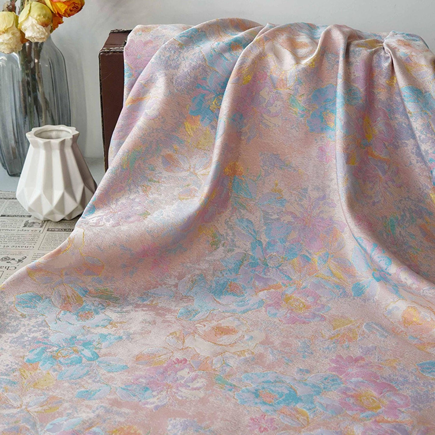 Tissu jacquard floral style peinture à l'huile ���� Décoration intérieure, rideaux, patchwork, ameublement, loisirs créatifs, projets DIY" Large