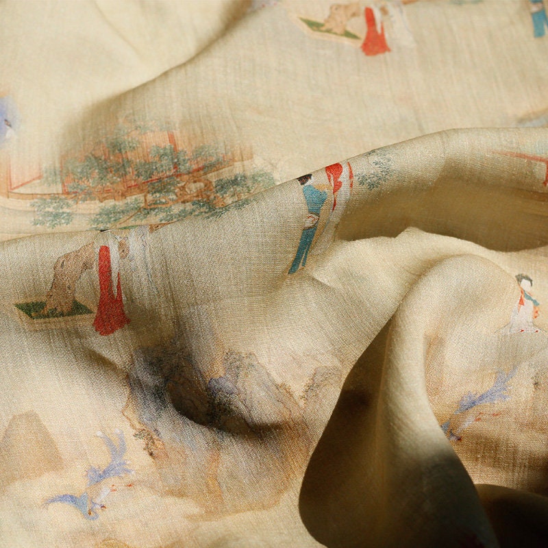 Vintage Style Ramie Fabric: 55"W Art Print for Sewing & Upholstery