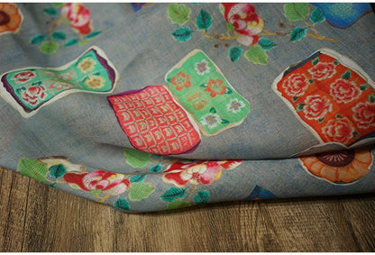 Vintage Style Ramie Fabric: Floral Art Print, 55" Wide - Poppylollipop