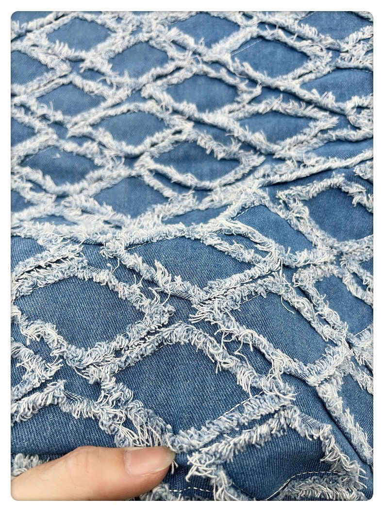 Tissu denim déchiré : Tissu à franges 3D à bords francs (150 cm)
