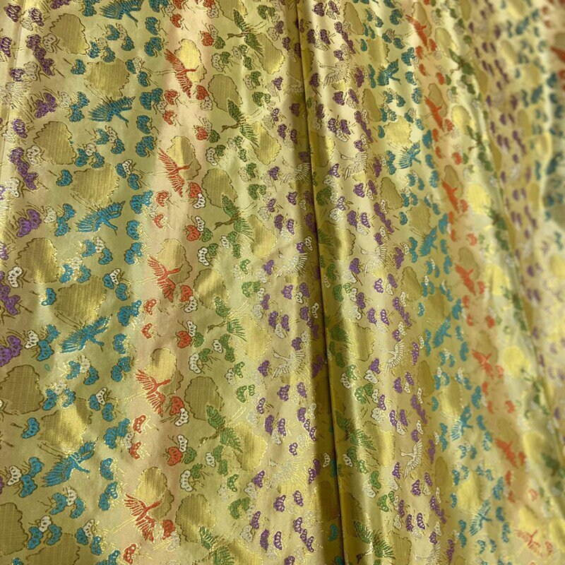 Crane Jacquard Satin Fabric: Autumn Green Brocade, Cheongsam Sewing Fabric