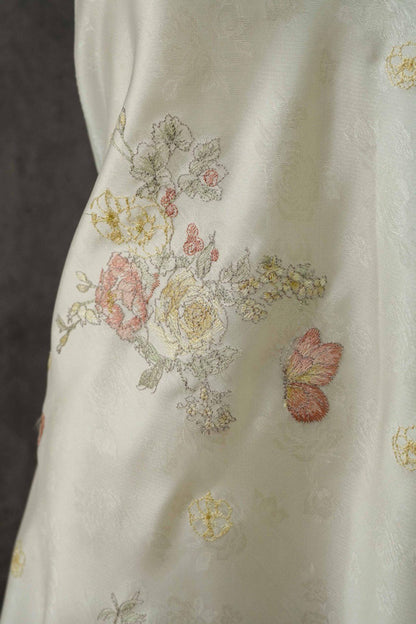 Embossed Floral Embroidery Organza Fabric - 59"W Silk 3D Material