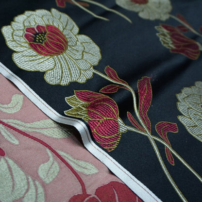 Lotus Brocade Fabric: Red Silk Blend Tibetan Textile (29"W)