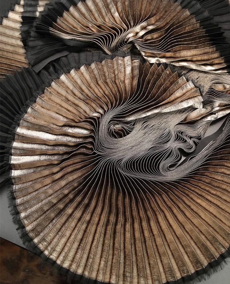 Metallic Silver Pleated Fabric: Stiff Texture, 59" Wide