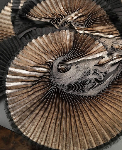 Metallic Silver Pleated Fabric: Stiff Texture, 59" Wide
