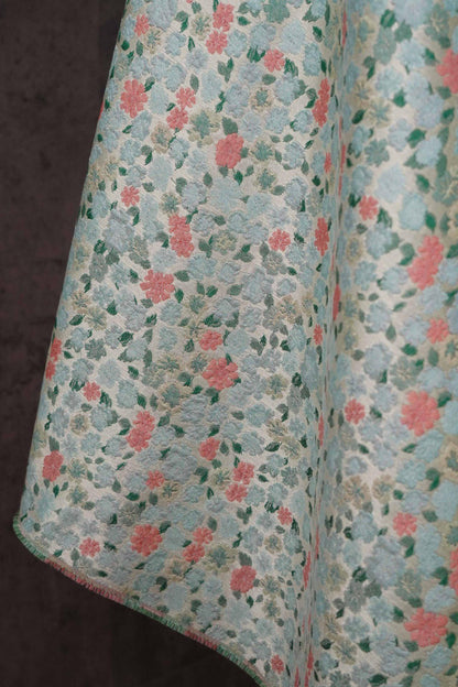 Blue & Pink Floral Jacquard Fabric - 63"W Chinese Style