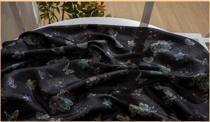 Embossed Butterfly Brocade Fabric - Jacquard Silk Rayon, 59" Wide