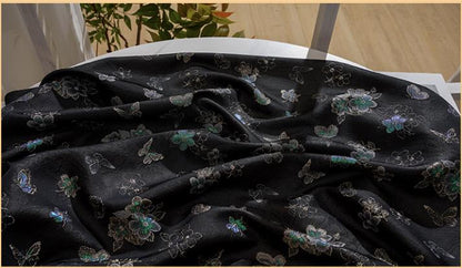 Embossed Butterfly Brocade Fabric - Jacquard Silk Rayon, 59" Wide
