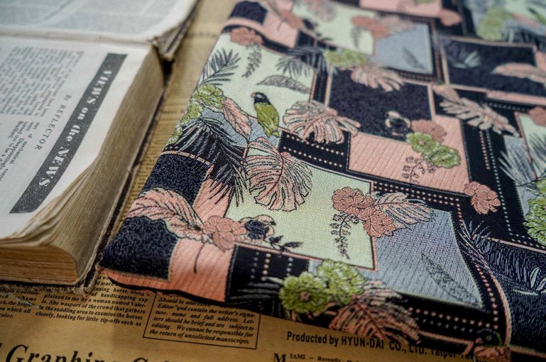 Bird Pattern Jacquard Woven Fabric: Reversible Embossed Polyester, 63" Wide