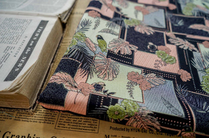 Bird Pattern Jacquard Woven Fabric: Reversible Embossed Polyester, 63" Wide