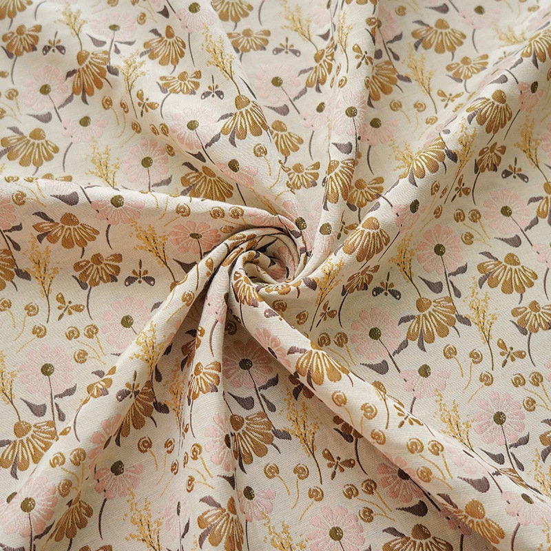 Floral Jacquard Woven Fabric: Coffee Pink Embossed Upholstery, 60" Wide