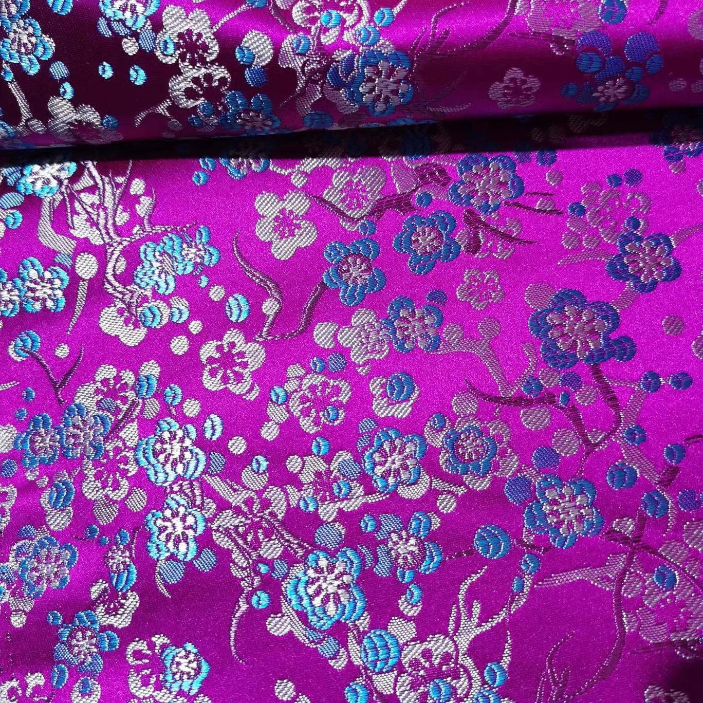 Plum Blossom Silk Brocade Fabric: Multicolored Cheongsam Qipao Material