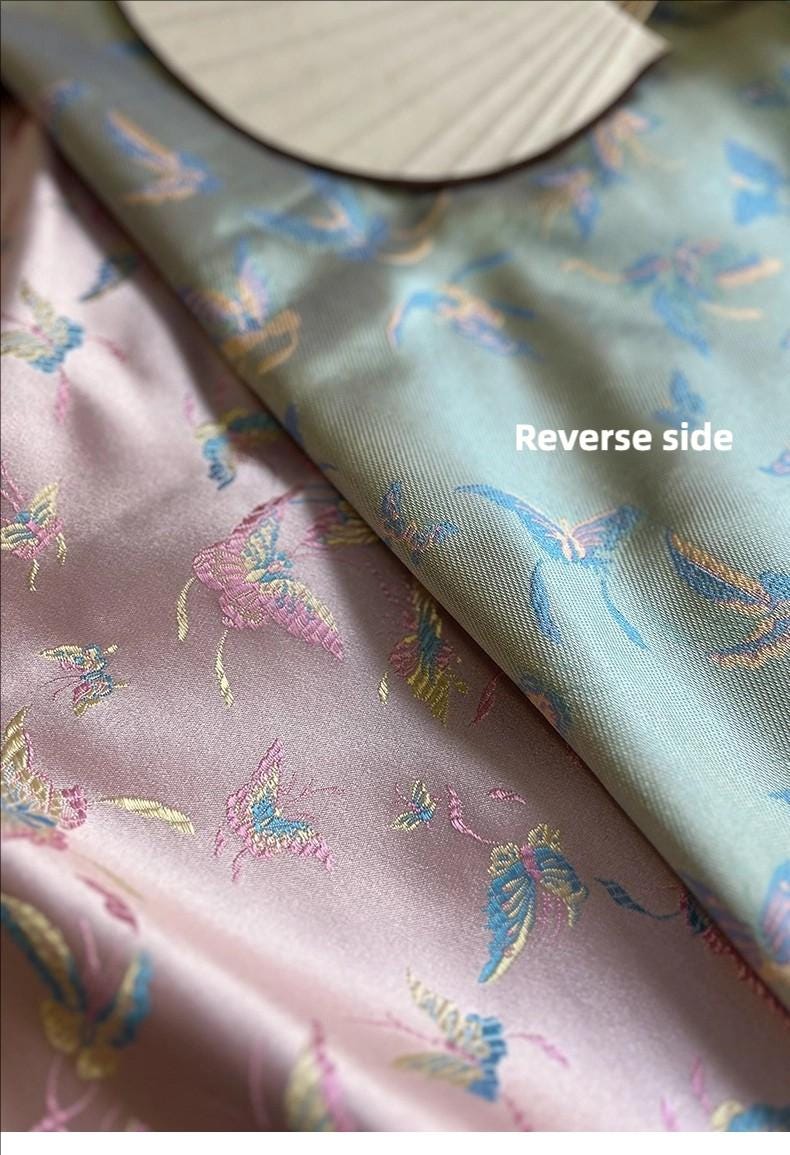Pink Silk Brocade Fabric: Butterfly Floral Jacquard, 59"W