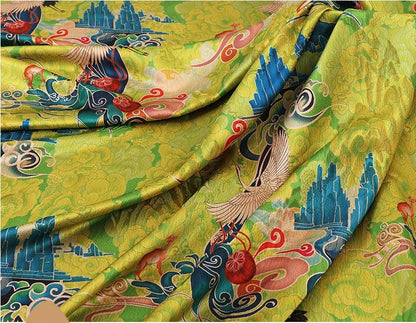 Phoenix Flower Tea Silk Fabric: Digital Print Upholstery, Costume, Drapery (59"W)