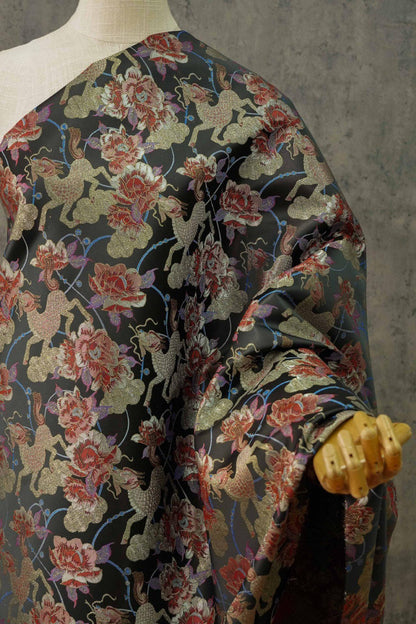 Tissu brocart à fils d'or : Matériel de couture floral mongol tibétain